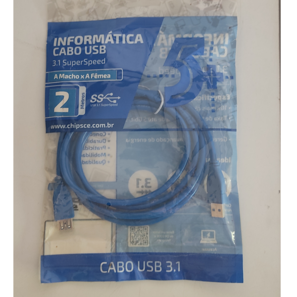 Cabo USB 3.1 A macho x A fêmea 2 metros