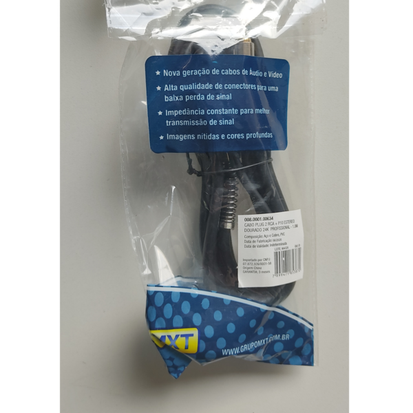 Cabo plug 2 RCA + P10 stereo dourado 24K Mxt