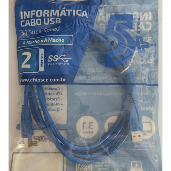 Cabo USB 3.1 A macho x A macho 2 metros