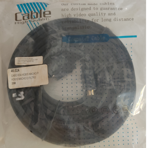 Cabo VGA HDB15 macho para HDB15 macho 20m